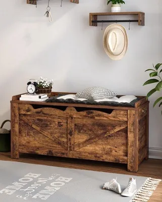 Obrázek produktu pro Úložná bedna – šířka 100 cm – dřevěná úložná lavice – rustikální hnědá barva – moderní design