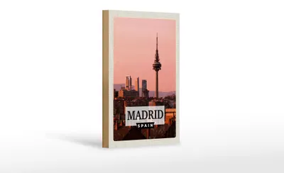 Produktbild von Holzschild Reise 12x18 cm Madrid Spanien Retro Architektur