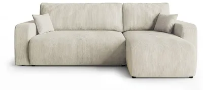 Image de Canapé d’angle PARIS droit blanc velours côtelé Poso 100 - fonction couchage, coffre de rangement pour la literie