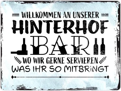 Produktbild von Willkommen an unserer Hinterhofbar Metallschild XL in 21x28 cm mit lustigem