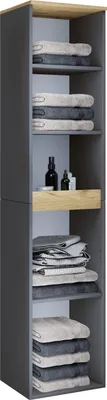 Image de Armoire de salle de bains en bois - armoire haute avec cinq compartiments ouverts, dimensions env. H. 165 x W. 30 x D. 33 cm, meubles de salle de bain robustes pour plus d'espace de rangement, étagère murale Cosila
