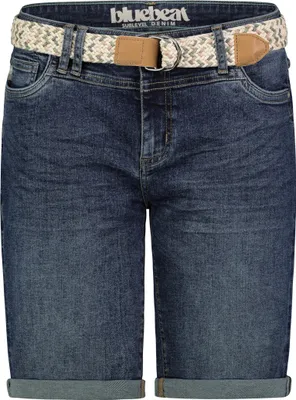 Produktbild von Denim Bermuda Jeans Shorts mit Flechtgürtel und Umschlag | XS
