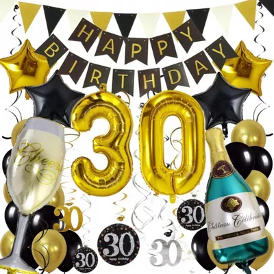 Immagine prodotto di Set di decorazioni - Palloncini - 30° compleanno - Festa oro e nero - Parete party - Set XXL