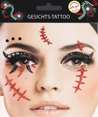 Produktbild von Gesichts Tattoo - Halloween Glitzer Aufkleber Set Narben Klebetattoos Temporäre Tattoos Karneval