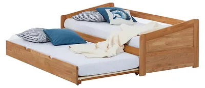 Produktbild von home24 Massivholz-Funktionsbett mit Zusätzlicher Liegefläche - Kernbuche Massiv