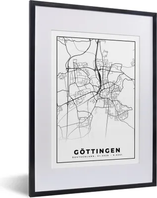 Produktbild von MuchoWow® Gerahmtes Poster Göttingen - Karte - Stadtplan - Wegbeschreibung 30x40 cm - Poster mit Schwarzem Bilderrahmen Wandposter Rahmen Foto Bilder - Wandposter Schlafzimmer