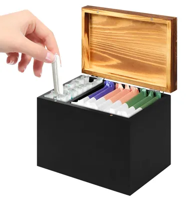 Imagen del producto de Organizador para tampones, hecho de tela de algodón negra, con tapa abatible, ideal para bastoncillos de algodón y discos de algodón, para el baño