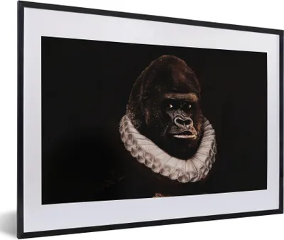 Produktbild von MuchoWow® Gerahmtes Poster Gemälde - Gorilla - Alte Meister 60x40 cm - Poster mit Schwarzem Bilderrahmen Wandposter Rahmen Foto Bilder - Schlafzimmer - Plakat in Rahmen - Drucken