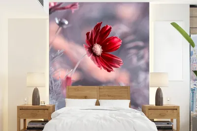 Produktbild von MuchoWow® Fototapete für Wohnzimmer oder Schlafzimmer Wandtapete Vinyl Motivtapete Blumen - Rot - Natur - Pflanzen - 190x260 cm - Papiertapete