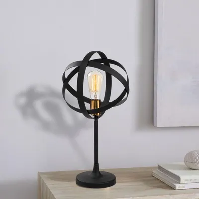 Immagine prodotto di Opviq, lampada da tavolo di alta qualità, struttura in metallo, Ø 24 cm, altezza 50 cm, oro e nero | Attacco E27, max. 40 W, IP20 | Design moderno e industriale con interruttore sul cavo.
