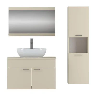 Produktbild von Badezimmerschrank LUMIRE, Spiegel, Kaschmir, Waschbecken, Batterie, Hochschrank