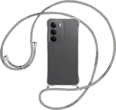 Produktbild von Handykette Backcover-Schutzhülle mit Band (Metall silberfarben) für Realme C75 4G - weiß/grau kariert