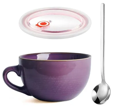 Immagine prodotto di Tazza in Vetroceramica grande, 700 ml, con coperchio e cucchiaino, colore viola