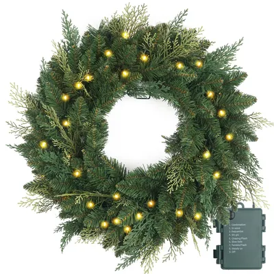 Weihnachtskranz, vorbeleuchtet, 61 cm, 50 LED, batteriebetrieben, grün