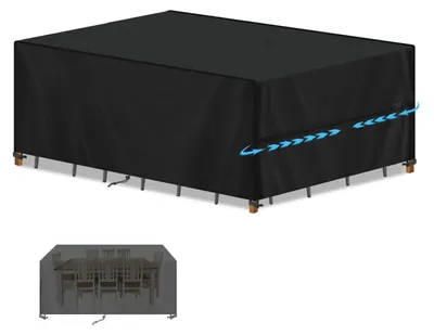 Image de Bâche de protection pour mobilier de jardin, 420D Oxford, imperméable, protection UV, dimensions 220x110x75 cm, couleur noire