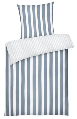 Produktbild von Perkal Bettwäsche aus 100% Baumwolle - Wende Streifen Blau 155 x 220 cm