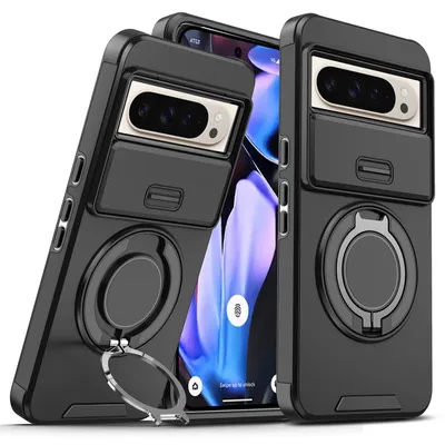 Zdjęcie produktu dla Wytrzymałe etui ochronne z suwakiem na aparat i uchwytem pierścieniowym do Google Pixel 9 Pro XL 5G