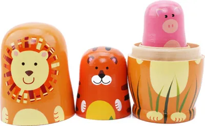 Image de 5PCS Animaux Poupées russes Mignon Motif animal de dessin animé Poupée cadeaux Décorations de la maison