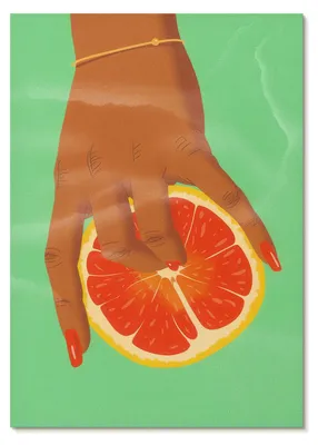 Produktbild von POSTER - 29x42 cm (A3) - 3 Steps - Hand mit Grapefruit in leuchtenden Farben, Pop-Art -  Wandbild für Wohnzimmer Schlafzimmer & Flur, Modernes Poster Wanddeko, Ungerahmt