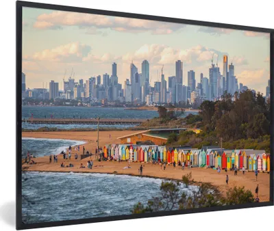 Produktbild von MuchoWow® MuchoWow® Gerahmtes Poster Skyline von Melbourne in Australien 90x60 cm - Poster mit zchwarzem Bilderrahmen - Fotorahmen - Foto-Plakat