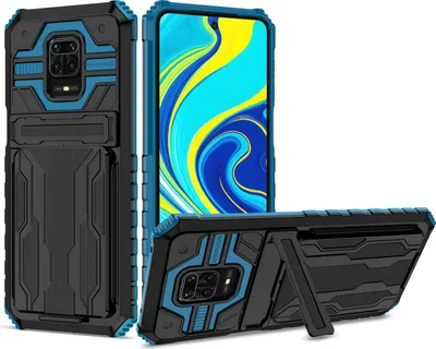 Produktbild von Redmi Note 9 Pro Hülle, Hybrid Robust Schutz Stoßfest Schutzhülle mit Kartenhalter Ständer für Xiaomi Redmi Note 9S / 9 Pro / 9 Pro Max Blau