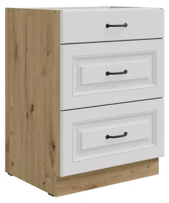 Produktbild von Küchen Unterschrank 60 cm Stilo Weiß + Eiche Artisan Vollauszug Soft-Close Küche