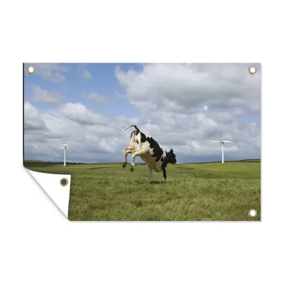 Obrázek produktu pro MuchoWow® Zahradní plakáty - Kráva - větrný mlýn - mraky - 80x120 cm - Zahradní dekorace