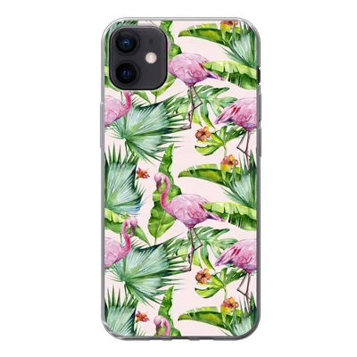 Produktbild von MuchoWow® Handyhülle Schutzhülle Hülle für iPhone 12 mini Flamingo - Pflanzen - Muster Silikon Softcase Handy Hülle - Bild