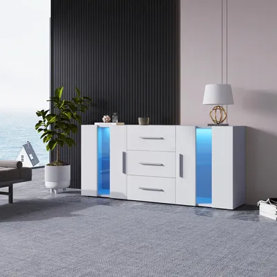 Zdjęcie produktu dla Komoda z oświetleniem LED, wszechstronna, idealna jako komoda lub szafka pod telewizor.