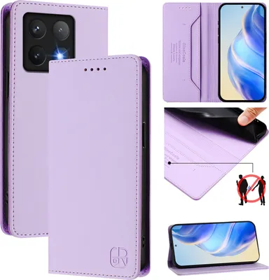 Obrázek produktu pro Kožené pouzdro pro Xiaomi 14T Pro, flipové pouzdro s přihrádkami na karty, peněženkou a stojánkem Fialový