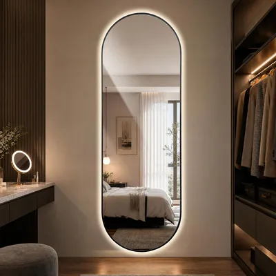 Imagen del producto de Espejo LED de cuerpo completo de 150 x 50 cm, con marco de aluminio negro, espejo de pared con iluminación trasera regulable, 3 temperaturas de color, 150 cm, 50 cm, 3,4 cm