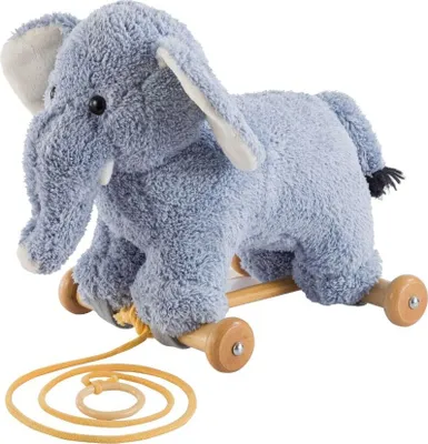 Image de Cabino, jouet d'attraction éléphant, modèle petit – Jouet à tirer pour apprendre à marcher, se déplace en roulant lorsqu'on tire sur la corde, l 18 x H 25 x L 20 cm