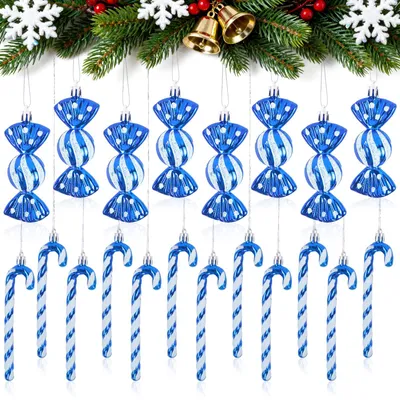 Immagine prodotto di Decorazioni a forma di bastoncini di zucchero, 20 pezzi, blu e bianche, per l'albero di Natale