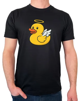 Produktbild von Huuraa Herren T-Shirt Quietscheente Engel Gummiente Angel M Black Bio Baumwolle Fairtrade Herrenshirt Geschenkidee