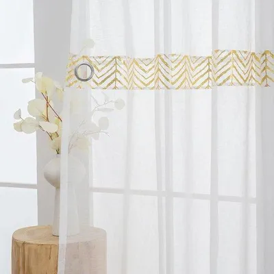 Produktbild von Moderne transparente Vorhänge Set 2teilig Gold/Weiß 140x215cm