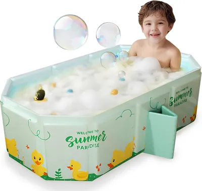 Produktbild von Babybadewanne – Faltbare Badewanne – Große Badewanne für Kleinkinder – Tragbar mit Ablassstopfen für Kinder von 0-8 Jahren – Grün