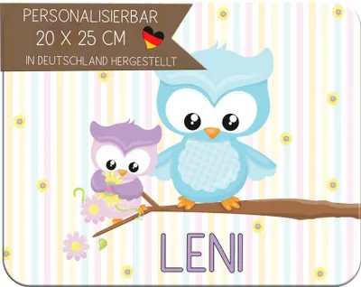 Produktbild von Kinder Frühstücksbrettchen Eule Frühling mit Name personalisiert, Kunststoff, 20x25 cm