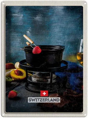 Produktbild von vianmo Blechschild 40x30 cm Schweiz Süße Urlaub Dessert Obst Schokolade Bildmotiv Reisemotiv Abenteuer Reisen Europa