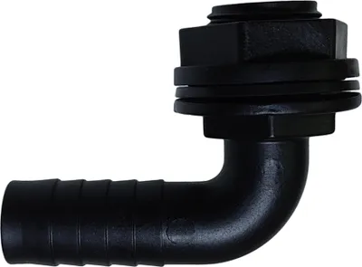 Produktbild von Regenfass Überlauftülle abgewinkelt inkl. Mutter & Dichtung 1" Gewinde x 1" Schlauchanschluss