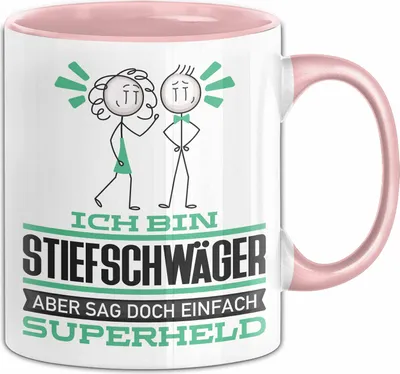 Produktbild von Stiefschwäger Geschenk Tasse Ich Bin Stiefschwäger Aber Sag Doch Einfach Superheld Lustige Geschenkdiee für Stiefschwäger Kaffee-Becher (Rosa)