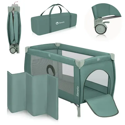 Immagine prodotto di LIONELO Stefi Plus 2-in-1 lettino da viaggio e box fino a 15 kg, lettino per bambini, lettino da viaggio con materasso, ingresso laterale con cerniera - Verde