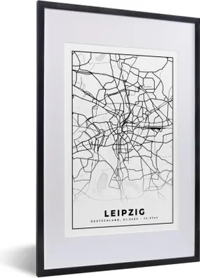 Produktbild von MuchoWow® Gerahmtes Poster Leipzig - Karte - Stadtplan 40x60 cm - Poster mit Schwarzem Bilderrahmen Wandposter Rahmen Foto Bilder - Poster in Rahmen