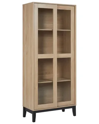 Produktbild von BELIANI Glasvitrine Hellbraun 183 cm mit 4 Fächern 2 Glasschiebetüren für Wohnzimmer Esszimmer Flur