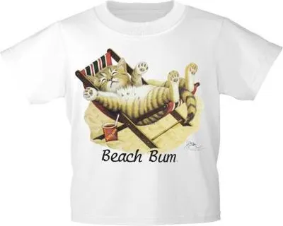 Produktbild von Kinder T-Shirt mit Print Cat Katze im Liegestuhl Beach Bum KA063/1 Gr. 122-164 Color - weiß Größe - 122/128