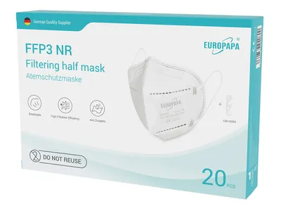 Produktbild von EUROPAPA® 20x FFP3 Weiss Masken Atemschutzmaske 5-Lagen Staubschutzmasken hygienisch einzelverpackt Stelle 2009 Mundschutzm