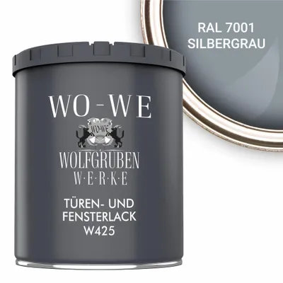 Produktbild von Türen und Fensterlack 3in1 Türenlack Klarlack Holzfenster Farbe W425 Silbergrau - 750ml