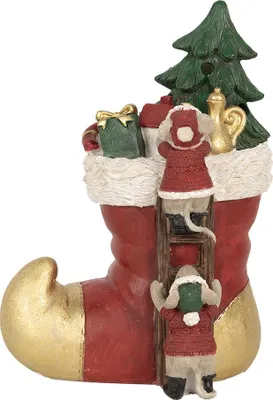 Produktbild von Clayre & Eef Weihnachtsdekoration mit LED-Beleuchtung Stiefel 14x10x19 cm Rot Polyresin Maus