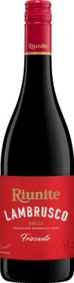 A bottle of Riunite Lambrusco wine against a white background.