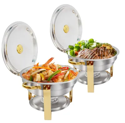 Image de Plat chauffant, en acier inoxydable, ensemble de réchauds de buffet, pack de 2