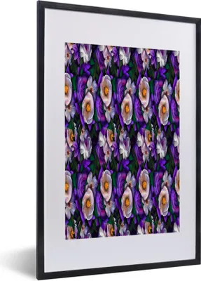 Produktbild von MuchoWow® MuchoWow® Gerahmtes Poster Blumen - Lila - Muster 40x60 cm - Poster mit zchwarzem Bilderrahmen - Poster in Rahmen